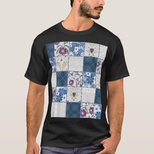 Blumenspitze: Patchwork Nahtloser Hintergrund. T-Shirt (Vorderseite)