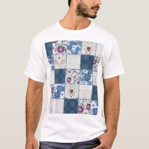 Blumenspitze: Patchwork Nahtloser Hintergrund. T-Shirt