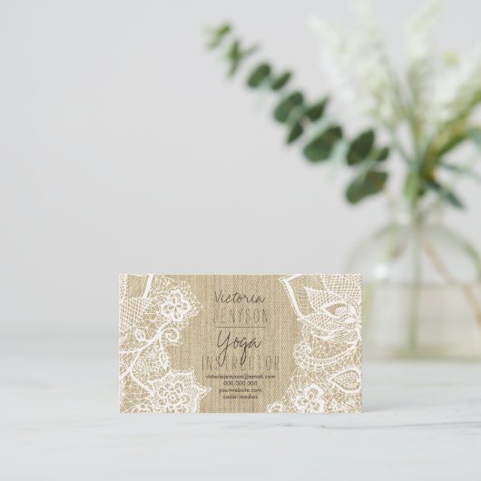 Blumenspitzeleinwand boho Yogalehrer Visitenkarte (Stehend Vorderseite)