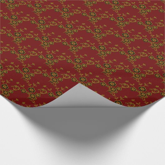 Blumenspray, 1-ROT-GOLD-GIFT-WRAP-PAPIER Geschenkpapier (Ecke)