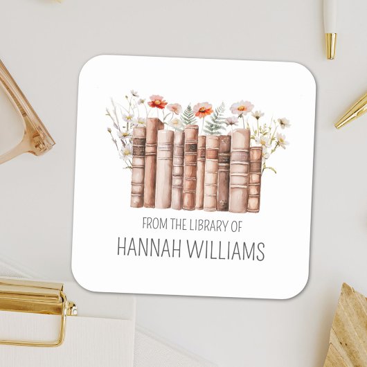 Blumenstapel aus der Bibliothek des Buchzeichens Quadratischer Aufkleber