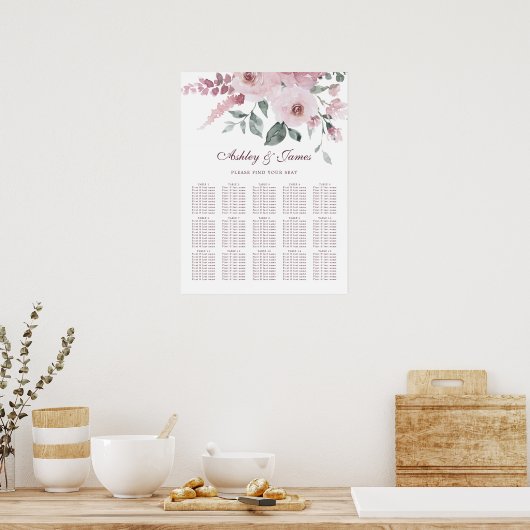 Blumenstäube Rosa Hochzeitstabelle Poster (Küche)
