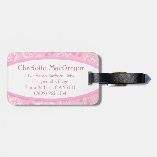 Blumenstaubpatrone, rosa, weiße Gepäckmarke Gepäckanhänger (Rückseite horizontal)