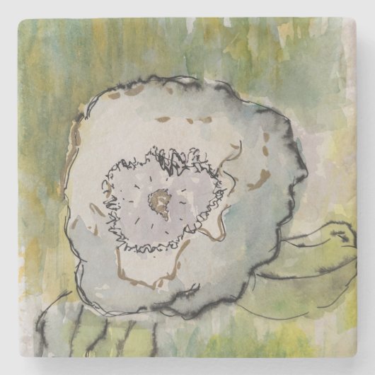 Blumenstein-Unterlage mit weißen Blumen Steinuntersetzer (Vorderseite)