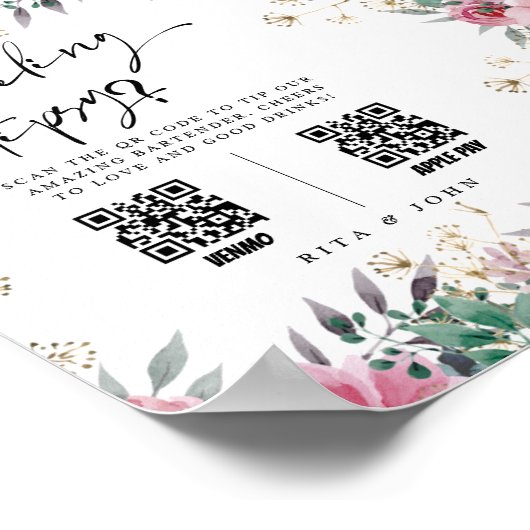 Blumenstempel Tipp Ihr Barkeeper Hochzeitszeichen Poster (Ecke)