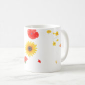 Blumenstern & Herz-Tasse - Helle Sonnenblumen & Ro Kaffeetasse (VorderseiteRechts)