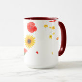 Blumenstern & Herz-Tasse - Helle Sonnenblumen & Ro Tasse (VorderseiteRechts)