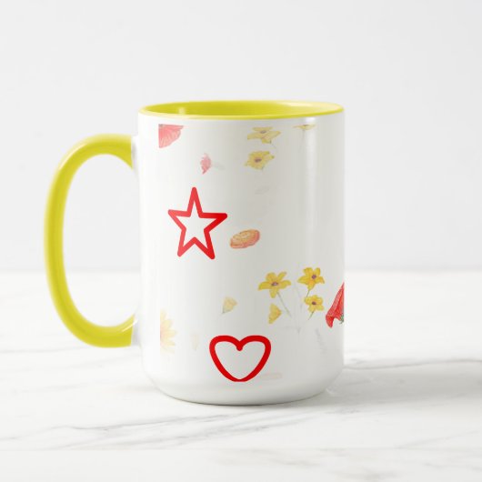 Blumenstern & Herz-Tasse - Helle Sonnenblumen & Ro Tasse (Links)