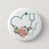 Blumenstethoskop Herz Medizin Krankenpflege Button (Vorderseite)
