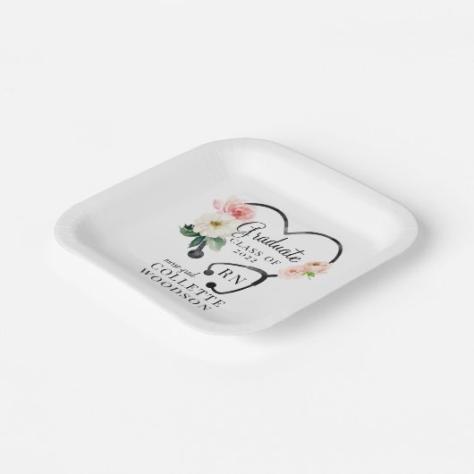 Blumenstethoskop Nurse Grad Klasse 2022 Party Pap Pappteller (Gewinkelt)