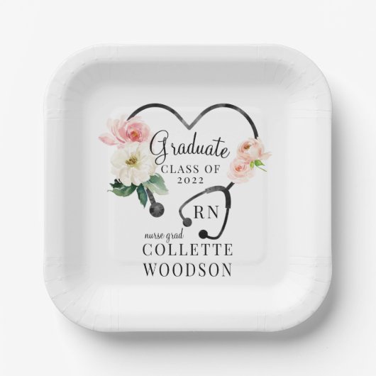 Blumenstethoskop Nurse Grad Klasse 2022 Party Pap Pappteller (Vorderseite)