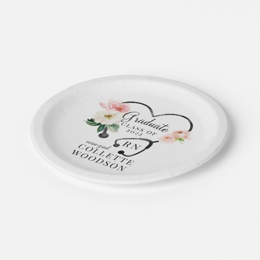 Blumenstethoskop Nurse Grad Party 2022 Pappteller (Schrägansicht)