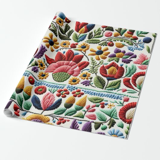 Blumenstickerei Geschenkpapier (Ungerollt)