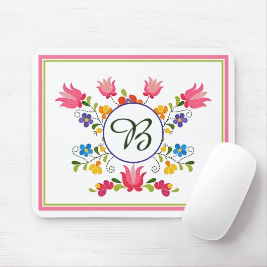 Blumenstickerei Monogramm-Mauspad Mousepad (Mit Mouse)