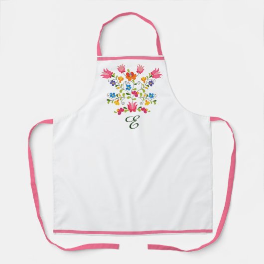 Blumenstickerei-Monogramm Schürze (Vorderseite)