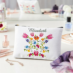 Blumenstickerei personalisiert zubehörtasche