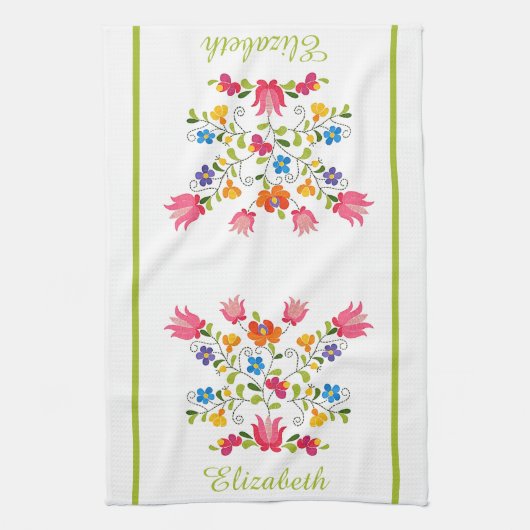 Blumenstickerei personalisiertes Küchentuch (Vertikal)