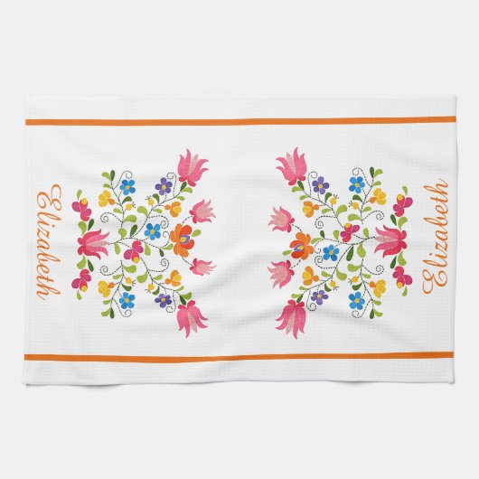 Blumenstickerei personalisiertes Küchentuch (Horizontal)