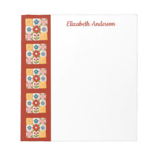 Blumenstickerei-Quiltblock-Rand-Notizblock Notizblock