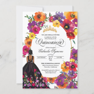 Blumenstickerei Wasserfarben Blume Quinceanera I Einladung