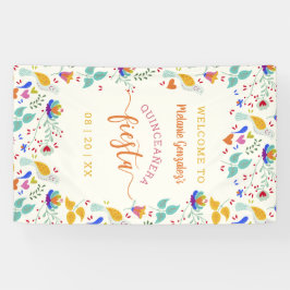 Blumenstickerei Willkommen Quinceañera Fiesta Banner