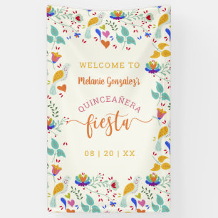 Blumenstickerei Willkommen Quinceañera Fiesta Banner