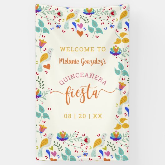 Blumenstickerei Willkommen Quinceañera Fiesta Banner (Vertikal)