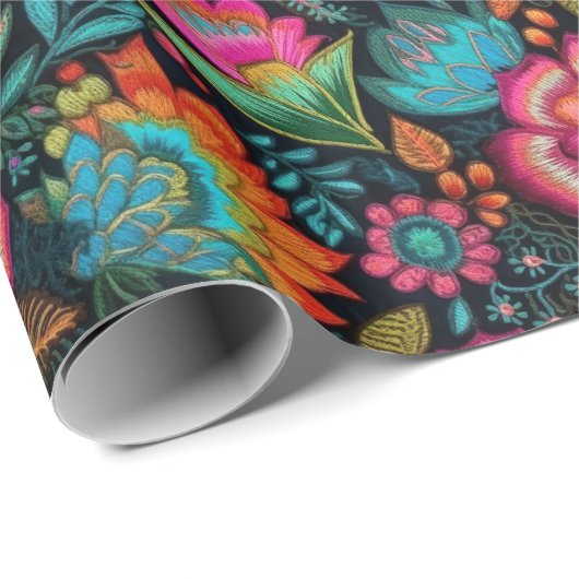 Blumenstickermuster Geschenkpapier (Rolleneckpunkt)