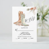 Blumenstiefel Cowboy Western Menü Auswahl RSVP Kar Einladung (Stehend Vorderseite)