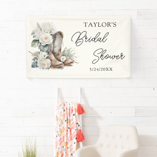 Blumenstiefel und Bubbly Western Brautparty Banner (Insitu)