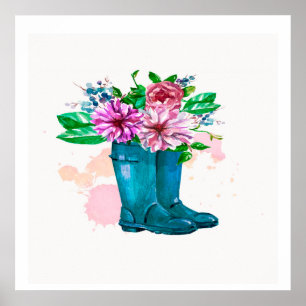 Blumenstiefel Wasserfarbe - Kunstdrucken Frühjahr Poster