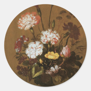 Blumenstilleben Blumen in Vasen, Vintage Barock Runder Aufkleber