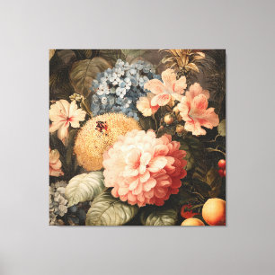 Blumenstilleben im Vintage-Stil mit roter und weiß Leinwanddruck