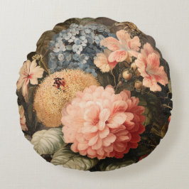 Blumenstilleben im Vintage-Stil mit roter und weiß Rundes Kissen