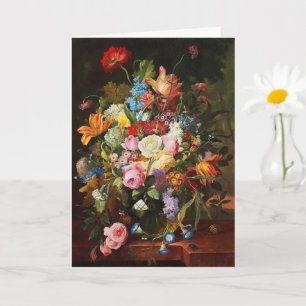 Blumenstillleben aus Rosen, Tulpen und Nelken Karte