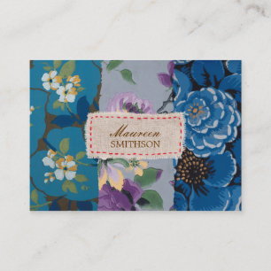 Blumenstoff-Patchwork (Blau) Personalisiert Visitenkarte