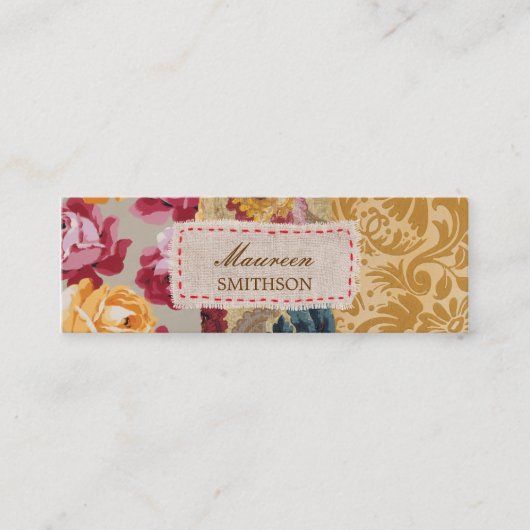 Blumenstoff-Patchwork (Gold) Personalisiert Mini Visitenkarte (Vorderseite)