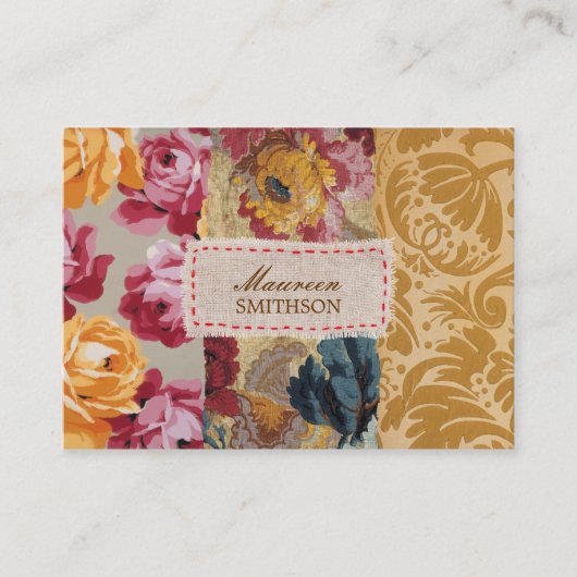 Blumenstoff-Patchwork (Gold) Personalisiert Visitenkarte (Vorderseite)