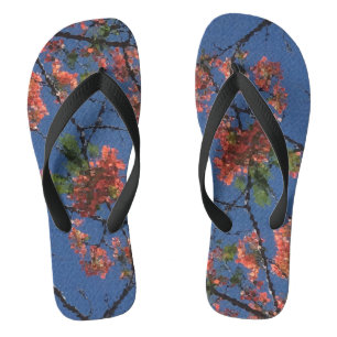 Blumenstoffe Blau, schwarz, Badesandalen