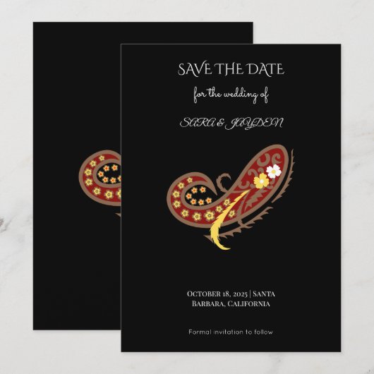 Blumenstoffmuster – Paisley-Clip-Art-Plakat Save The Date (Vorne/Hinten)