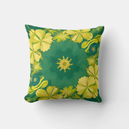 Blumenstrahlen: Gelbes und grünes botanisches Must Kissen