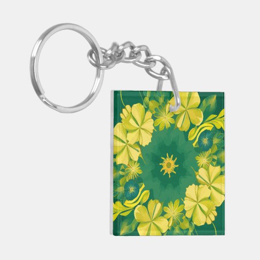Blumenstrahlen: Gelbes und grünes botanisches Must Schlüsselanhänger (Vorderseite links)