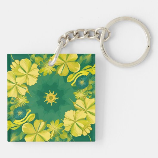 Blumenstrahlen: Gelbes und grünes botanisches Must Schlüsselanhänger (Rückseite)