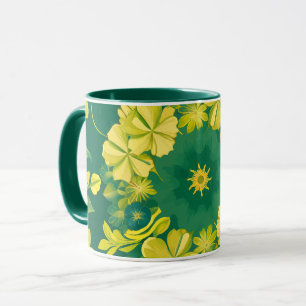 Blumenstrahlen: Gelbes und grünes botanisches Must Tasse