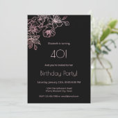 Blumenstrauch Art Pink Black Birthday Einladung (Stehend Vorderseite)