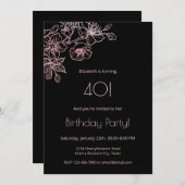 Blumenstrauch Art Pink Black Birthday Einladung (Vorne/Hinten)