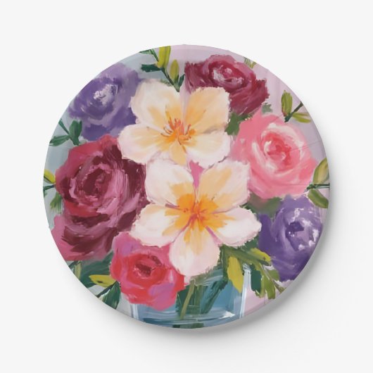 Blumenstrauß Aquarell Blumenmalerei Pappteller (Vorderseite)