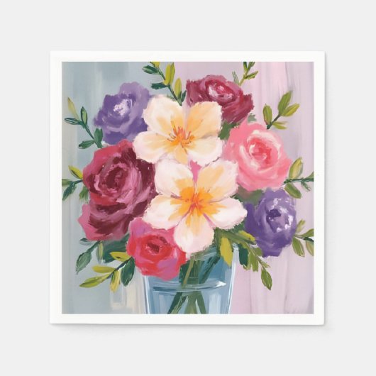 Blumenstrauß Aquarell Blumenmalerei Serviette (Vorderseite)
