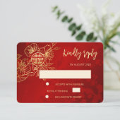 Blumenstrauß Art Chinese Wedding RSVP Einladung (Stehend Vorderseite)