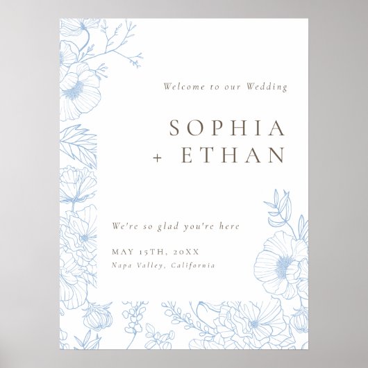 Blumenstrauß Art French Blue Wedding Willkommensze Poster (Vorne)